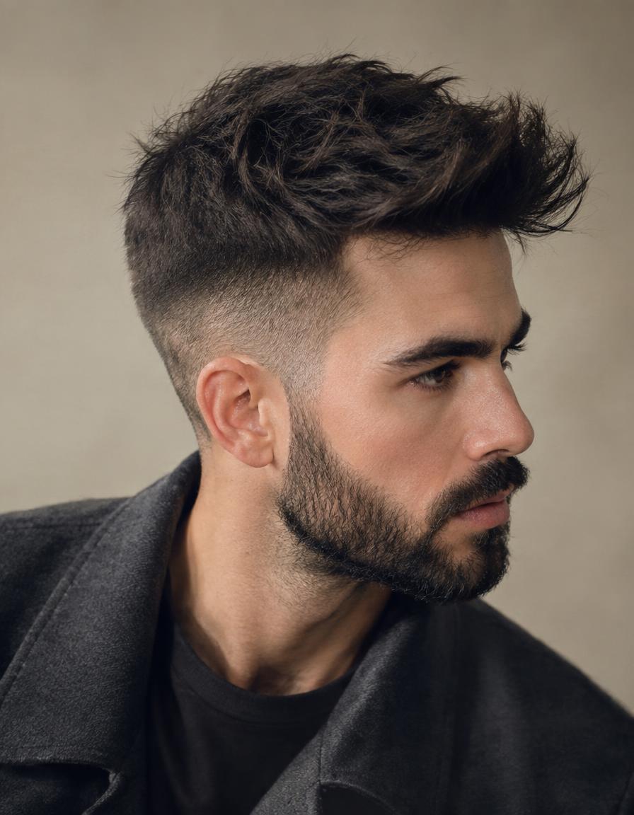 Concept image: man with a textured crop, skin fade and groomed beard
